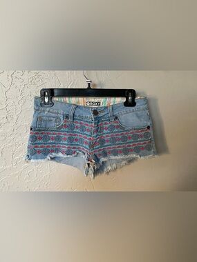 Roxy Light Blue Denim Shorts with Pink Pattern